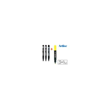 Rotulador Artline Comic Pen Calibrado Micrometrico Negro Bolsa De 3 Uds 0,2 0,4 0,8 + Fluorescente 660
