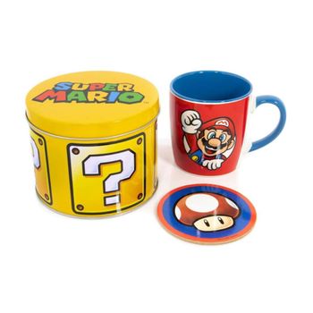 Taza + Posavaso Con Caja Regalo Super Mario