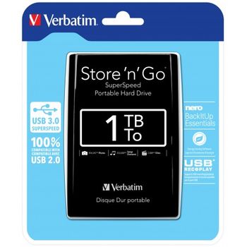 Verbatim - Disco Duro Portátil Store 'n' Go Usb 3.0 De 1 Tb En Color Negro - 53023