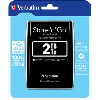 Verbatim - Disco Duro Portátil Store 'n' Go Usb 3.0 De 2 Tb En Color Negro - 53177