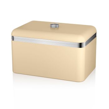 Retro Panera De Mesa Para Guardar Pan, Bollería, 18l, Diseño Vintage, Bread Bin Caja Metal Crema  Swan Swka1010cn