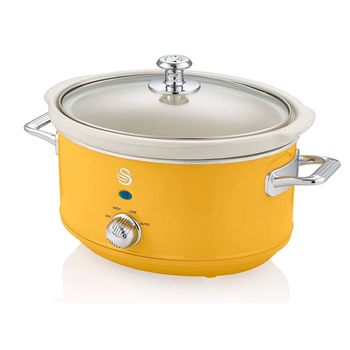 Retro Olla Cocción Lenta, 3,5l, Recipiente Extraíble Antiadherente Cerámica Libre Pfoa, Vintage Amarillo 200w Swan Sf17021yeln