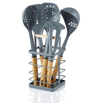 Nordic Utensilios Cocina De Nylon 6 Piezas, Cesto, Mangos Efecto Madera, Sin Bpa, Hasta 200ºc Gris  Swan Nordic