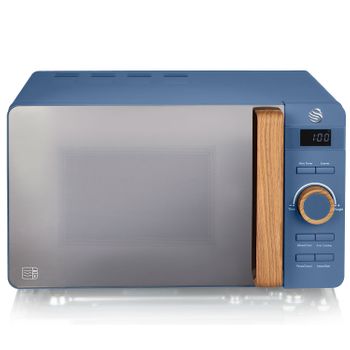 Nordic Microondas, Capacidad 20l, 6 Niveles Potencia,temporizador 30 Min,tirador Efecto Madera,fácil Limpieza Azul 800w Swan Sm22036bluneu