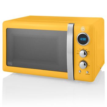 Retro Microondas Digital 20l, 5 Niveles De Potencia, Función Descongelación Temporizador 60 Min Amarillo 800w Swan Sm22030yelneu