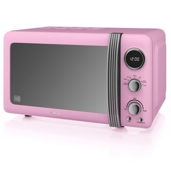 Retro Microondas Digital 20l, 5 Niveles De Potencia, Función Descongelación Temporizador 60 Min Rosa 800w Swan Sm22030lpneu