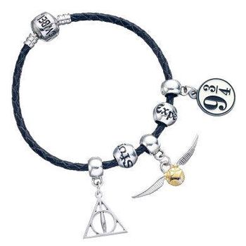 Pulsera Cuero Charms Deathly Hallows Snitch Platform Spellbe