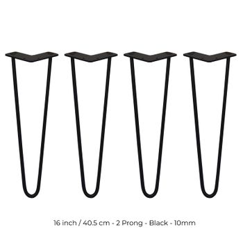 4 Patas De Horquilla Para Mesa Skiski Legs 40,6cm Acero Negro 2 Dientes 10mm