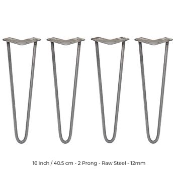 4 Patas De Horquilla Para Mesa Skiski Legs 40,6cm Acero Natural 2 Dientes 12mm