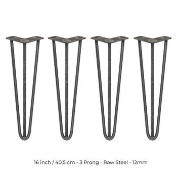 4 Patas De Horquilla Para Mesa Skiski Legs 40,6cm Acero Natural 3 Dientes 12mm