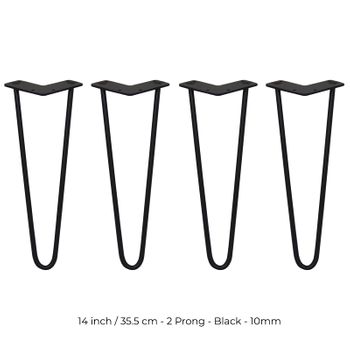 4 Patas De Horquilla Para Mesa Skiski Legs 35,5cm Acero Negro 2 Dientes 10mm