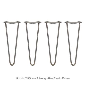 4 Patas De Horquilla Para Mesa Skiski Legs 35,5cm Acero Natural 2 Dientes 10mm