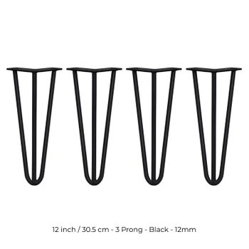 4 Patas De Horquilla Para Mesa Skiski Legs 30,5cm Acero Negro 3 Dientes 12mm