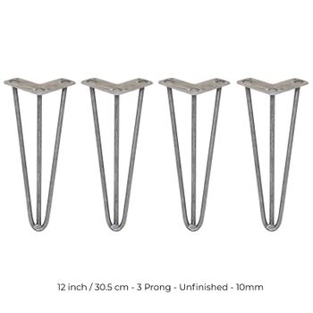 4 Patas De Horquilla Para Mesa Skiski Legs 30,5cm Acero Natural 3 Dientes 10mm