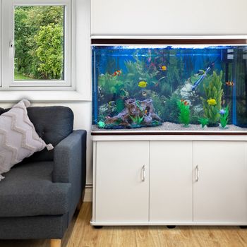 Acuario De 300l Con Mueble Blanco, Accesorios Y Grava Blanca