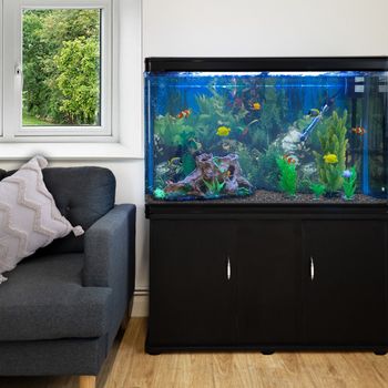 Acuario De 300l Con Mueble Negro, Accesorios Y Grava Natural