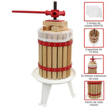 12l Prensa De Fruta Vino Sidra Jugo Extractor Manual De Madera Y Acero