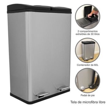 Cubo De Basura 50l De Abs Acero Inoxidable Homcom 33x25x84 Cm - Plata con  Ofertas en Carrefour