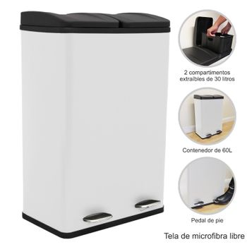 Cubo De Basura Con Pedal  Doble 2x30l Reciclaje, Blanco