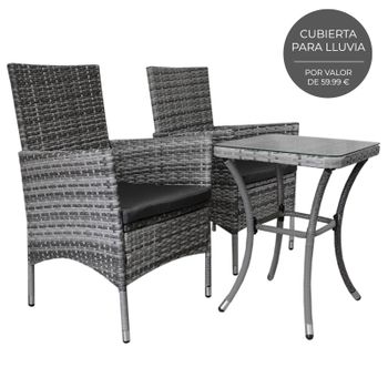 Bistro Set Ratã¡n 3 Piezas Silla De Jardã­n Al Aire Libre Mesa Patio Comedor Balcã³n Gris