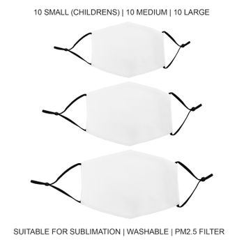 Paquete De Mascarillas Blancas Para Sublimación Tamaños Variados / Paquete De 30