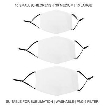 Paquete De Mascarillas Para Sublimación Blancas Tamaño Mixto / Paquete De 50