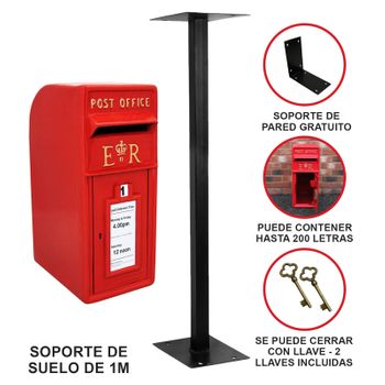 Buzón Royal Mail Rojo Con Soporte De Suelo De Hierro Fundido Y Montaje De Pared