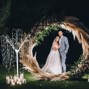 Arco De Boda Dorado Círculo Y Sauce Llorón Con Luces Led Árbol Iluminado Decoración