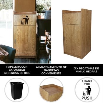 Papelera De Madera De Roble Claro Y Soporte De Bandeja