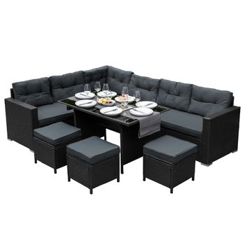 Set Muebles De Jardin Esquinero De Ratã¡n - Negro