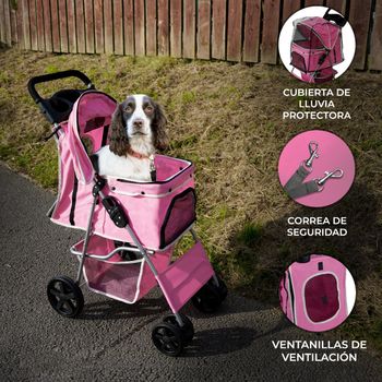 Cochecito Rosa Plegable Para Mascotas Con Cubierta Lluvia Carrito Perros Gatos