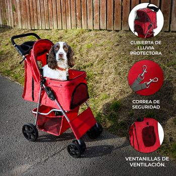 Cochecito Para Mascotas Con Cubierta De Lluvia - Rojo