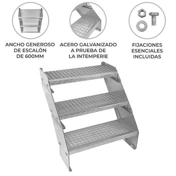 Escalera Galvanizada Ajustable De 3 Escalones– 600mm De Ancho Escalera De Metal