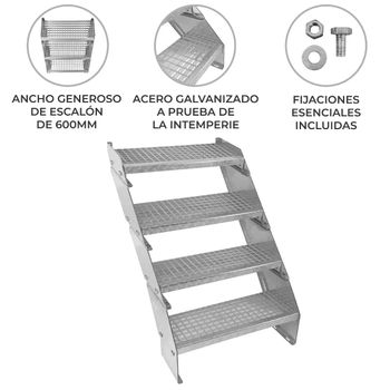 Escalera Galvanizada Ajustable De 4 Escalones– 600mm De Ancho Escalera De Metal