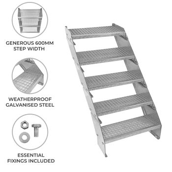 Escalera Galvanizada Ajustable De 5 Escalones– 600mm De Ancho Escalera De Metal