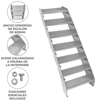 Escalera Galvanizada Ajustable De 7 Escalones– 600mm De Ancho Escalera De Metal