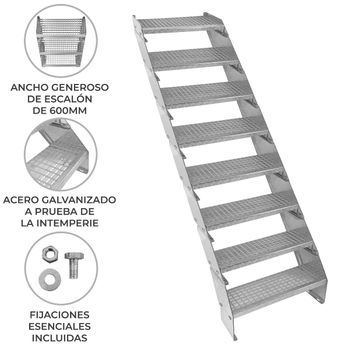 Escalera Galvanizada Ajustable De 8 Escalones – 600mm De Ancho Escalera De Metal