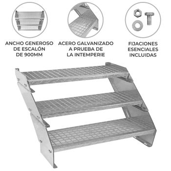 Escalera Galvanizada Ajustable De 3 Escalones– 900mm De Ancho Escalera De Metal