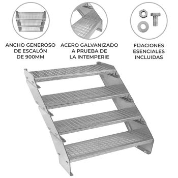 Escalera Galvanizada Ajustable De 4 Escalones– 900mm De Ancho Escalera De Metal