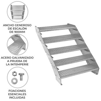 Escalera Galvanizada Ajustable De 5 Escalones– 900mm De Ancho Escalera De Metal