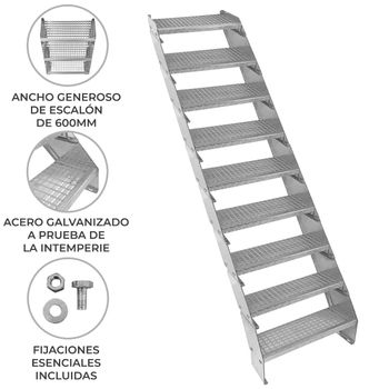 Escalera Galvanizada Ajustable De 9 Escalones – 600mm De Ancho Escalera De Metal