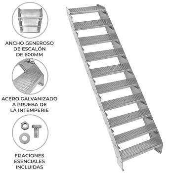 Escalera Galvanizada Ajustable De 10 Escalones– 600mm De Ancho Escalera De Metal