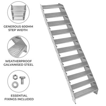 Escalera Galvanizada Ajustable De 11 Escalones– 600mm De Ancho Escalera De Metal