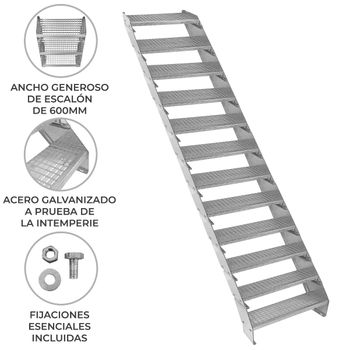 Escalera Galvanizada Ajustable De 12 Escalones– 600mm De Ancho Escalera De Metal`