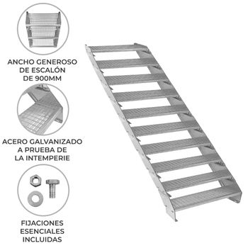 Escalera Galvanizada Ajustable De 10 Escalones– 900mm De Ancho Escalera De Metal