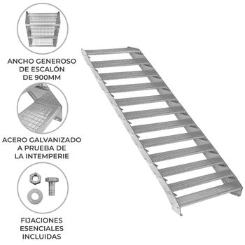 Escalera Galvanizada Ajustable De 12 Escalones– 900mm De Ancho Escalera De Metal