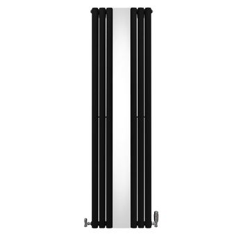 Radiador De Columna Ovalada Con Espejo Y Válvulas Cromadas Trv, Negro, 1800 Mm X 500 Mm