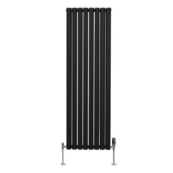 Radiador De Columna Ovalada Vertical Negro160cm X 48cm & Válvulas Cromadas Trv