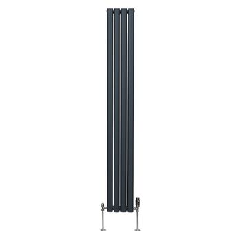 Radiador De Columna Ovalada Vertical Gris Antracita 180cm X 24cm & Válvulas Cromadas Trv