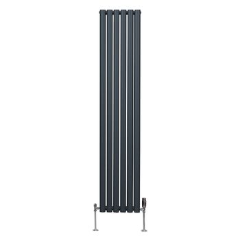 Radiador De Columna Ovalada Vertical Gris Antracita 180cm X 36cm & Válvulas Cromadas Trv